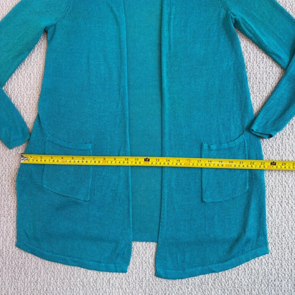 J. Jill Linen Blend‎ Open Front Cardigan, Petite Medium, Teal Coastal beachy